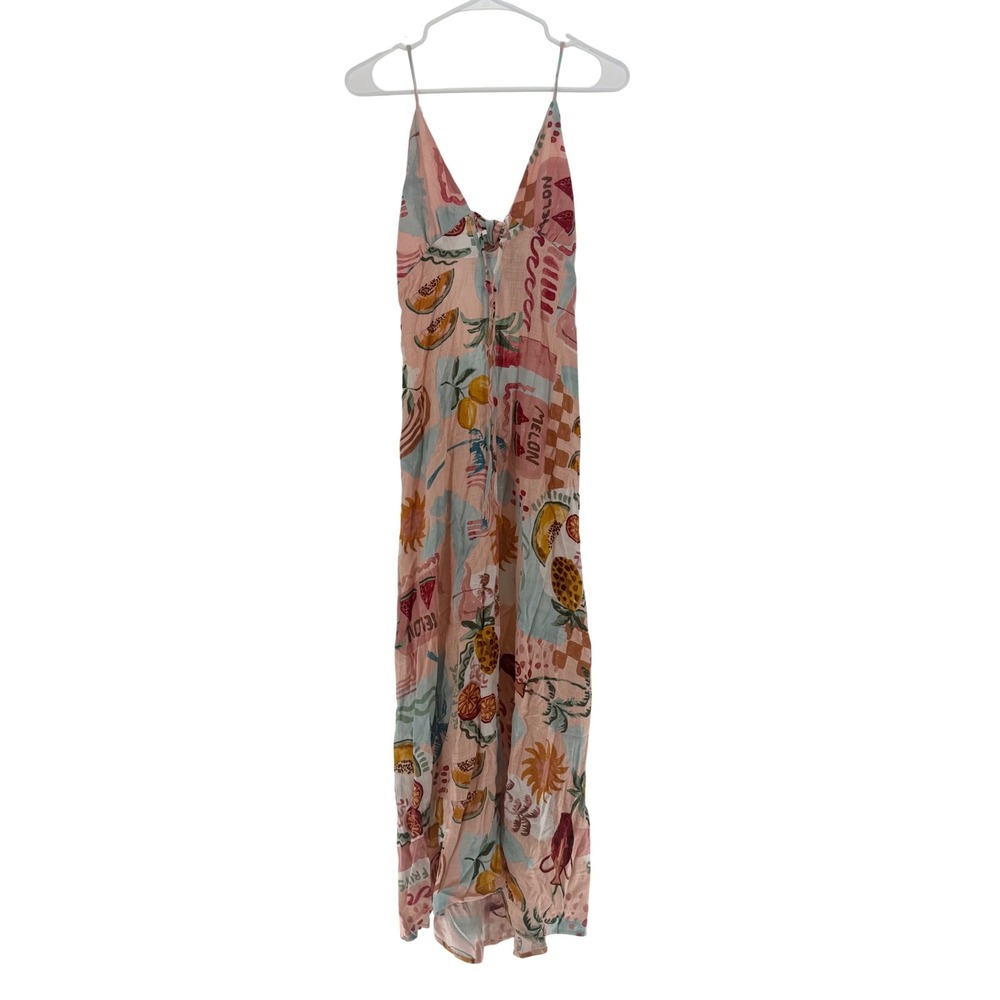 Anthropologie Paper Heart Women's Maxi Linen Blend Fruit Melon Dress Size Large